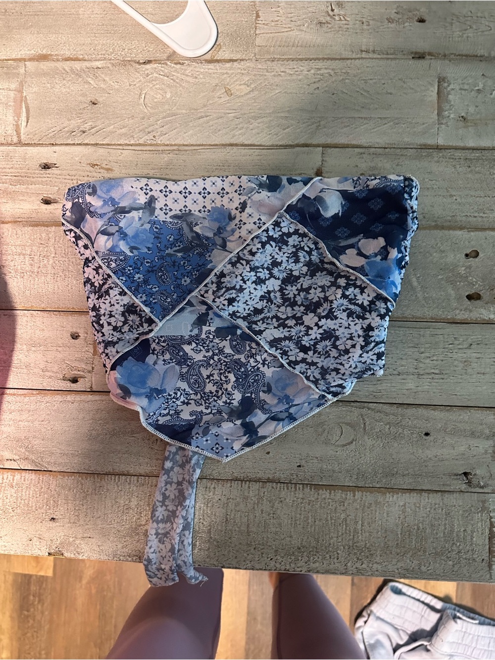 Altar'd State Blue Patchwork Floral Bandana-Style Top